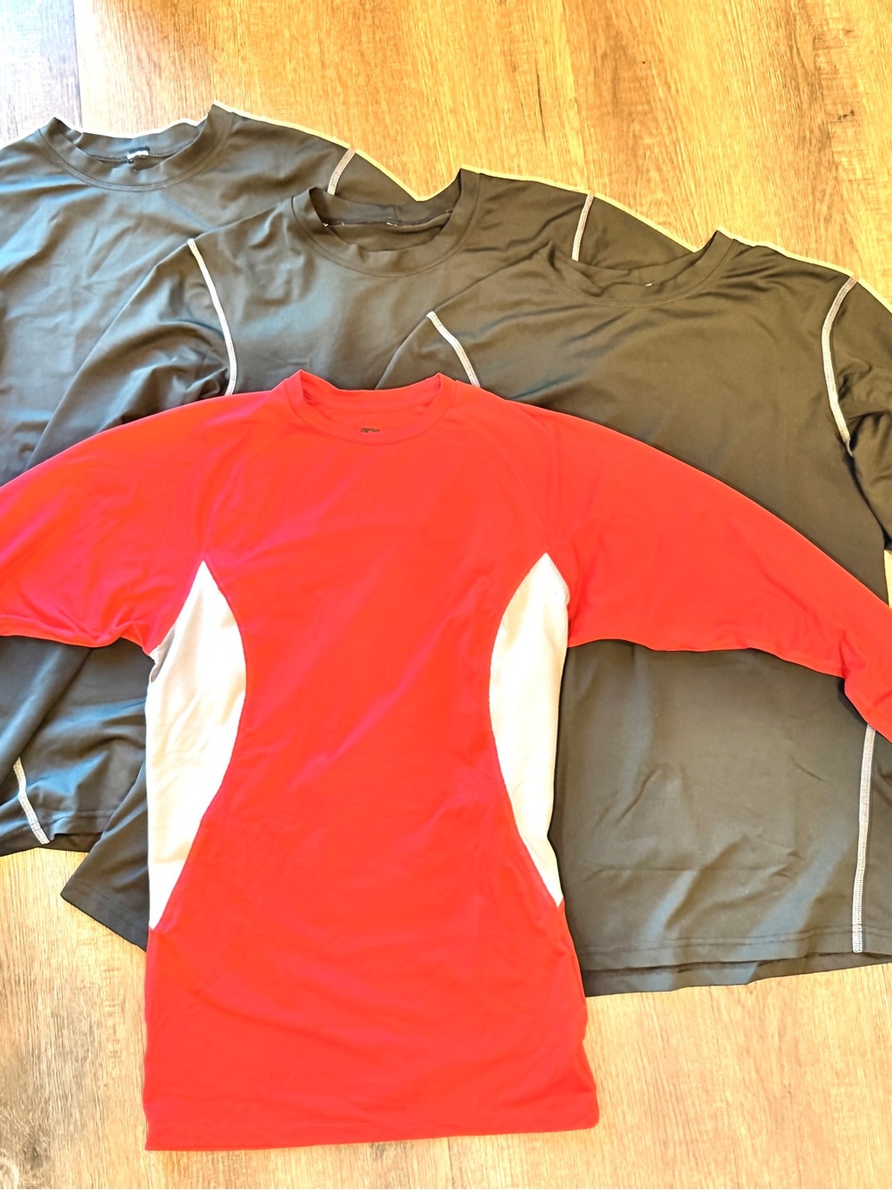 Bundle of 4 Men’s Compression Long Sleeve Shirts - Black, Red